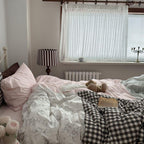 Emi Patchwork Gingham Bedding Set / Soft Mocha Pink Ever Lasting