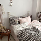 Emi Patchwork Gingham Bedding Set / Soft Mocha Pink Ever Lasting