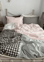 Emi Patchwork Gingham Bedding Set / Soft Mocha Pink Ever Lasting