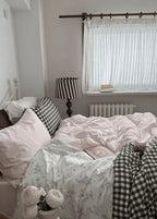 Emi Patchwork Gingham Bedding Set / Soft Mocha Pink Ever Lasting