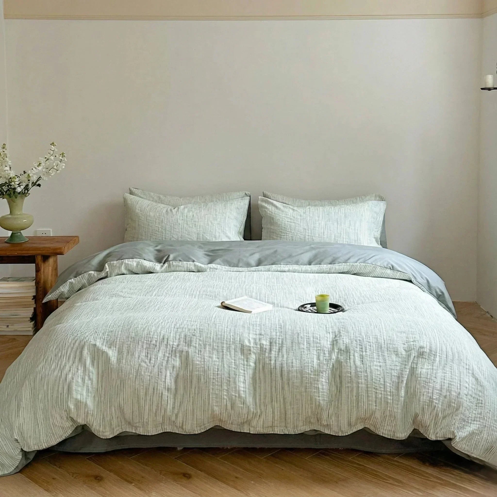 Emma Duo Striped Jacquard Bedding Set / Green Ever Lasting