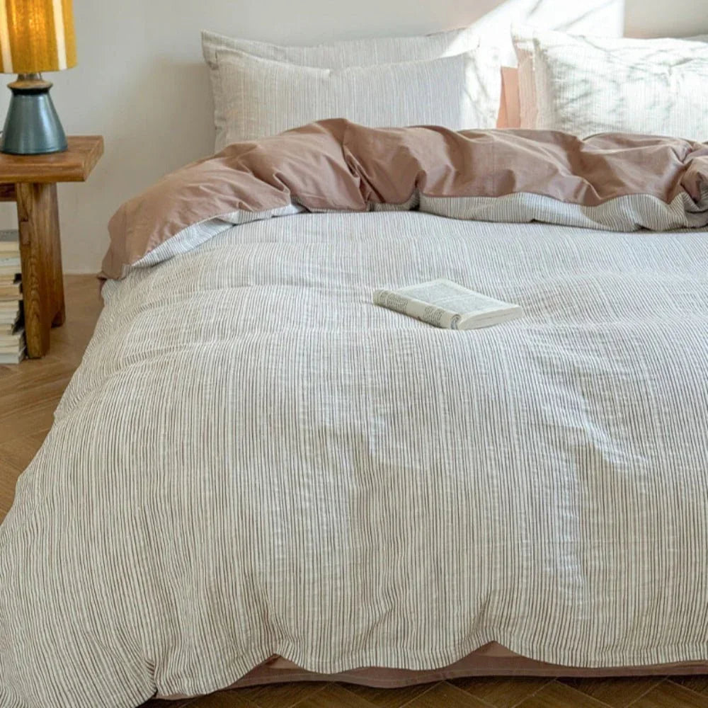 Emma Duo Striped Jacquard Bedding Set / Green Ever Lasting