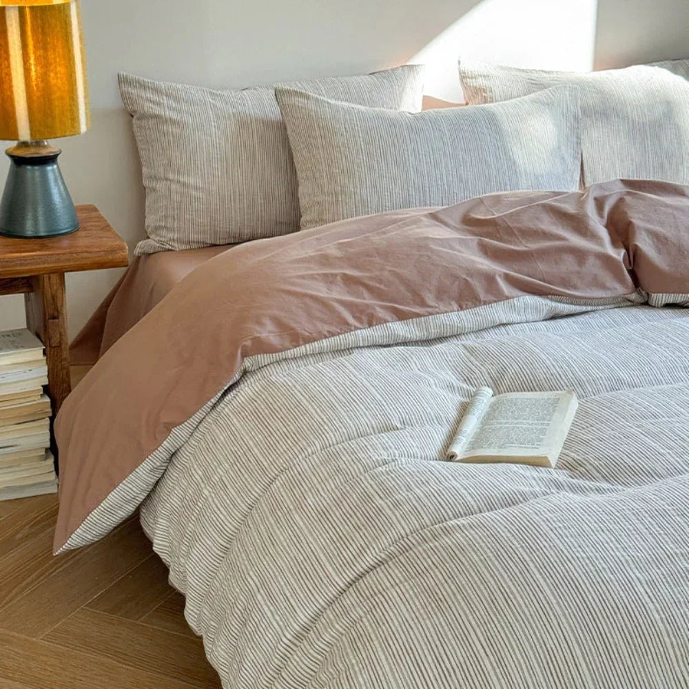 Emma Duo Striped Jacquard Bedding Set / Green Ever Lasting