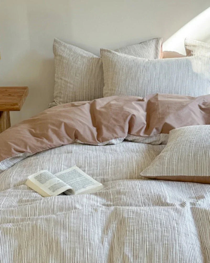 Emma Duo Striped Jacquard Bedding Set / Green Ever Lasting