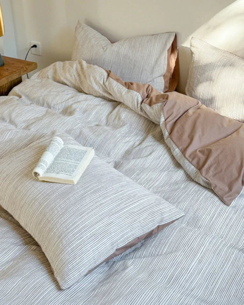 Emma Duo Striped Jacquard Bedding Set / Green Ever Lasting