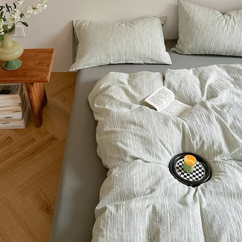 Emma Duo Striped Jacquard Bedding Set / Green Ever Lasting