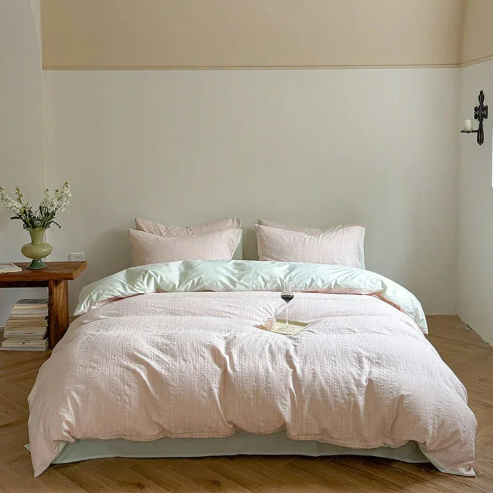 Emma Duo Striped Jacquard Bedding Set / Green Ever Lasting