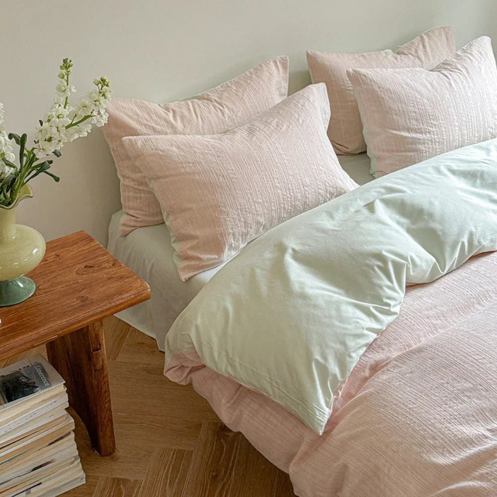 Emma Duo Striped Jacquard Bedding Set / Green Ever Lasting