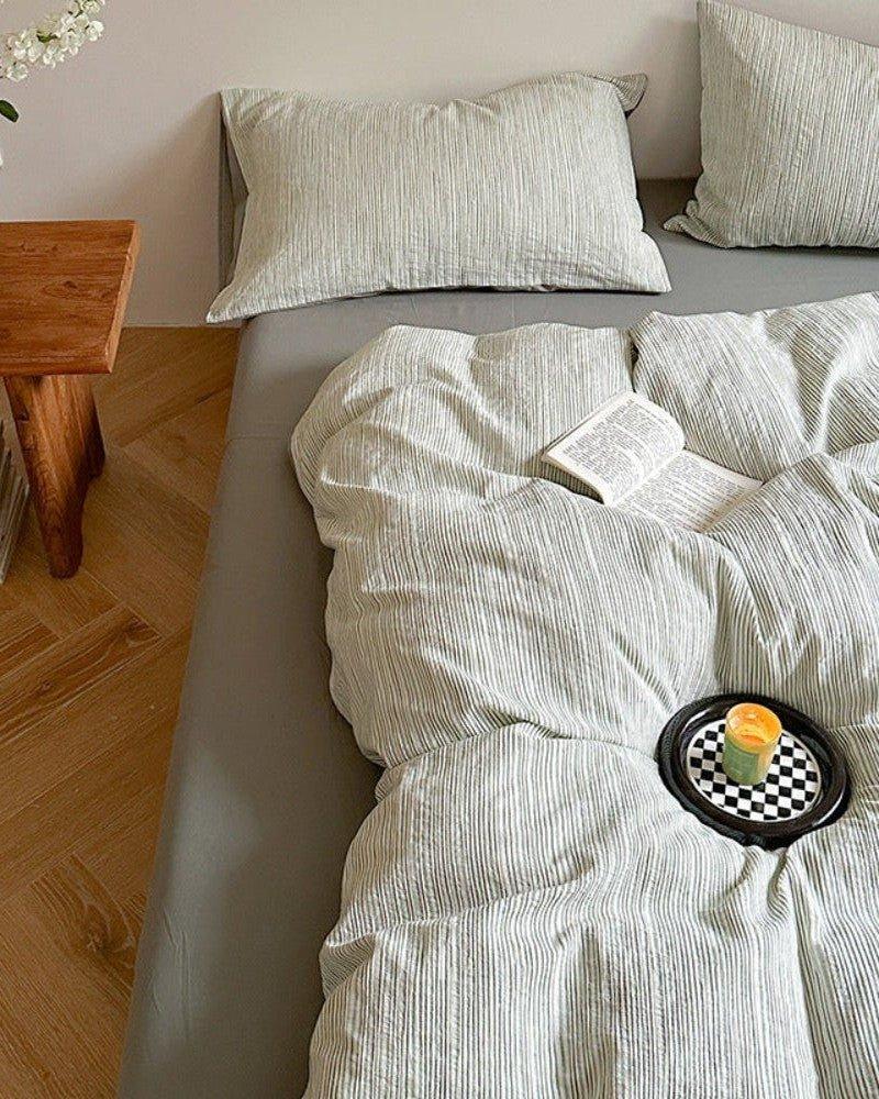 Emma Duo Striped Jacquard Bedding Set / Green Ever Lasting