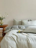 Emma Duo Striped Jacquard Bedding Set / Green Ever Lasting