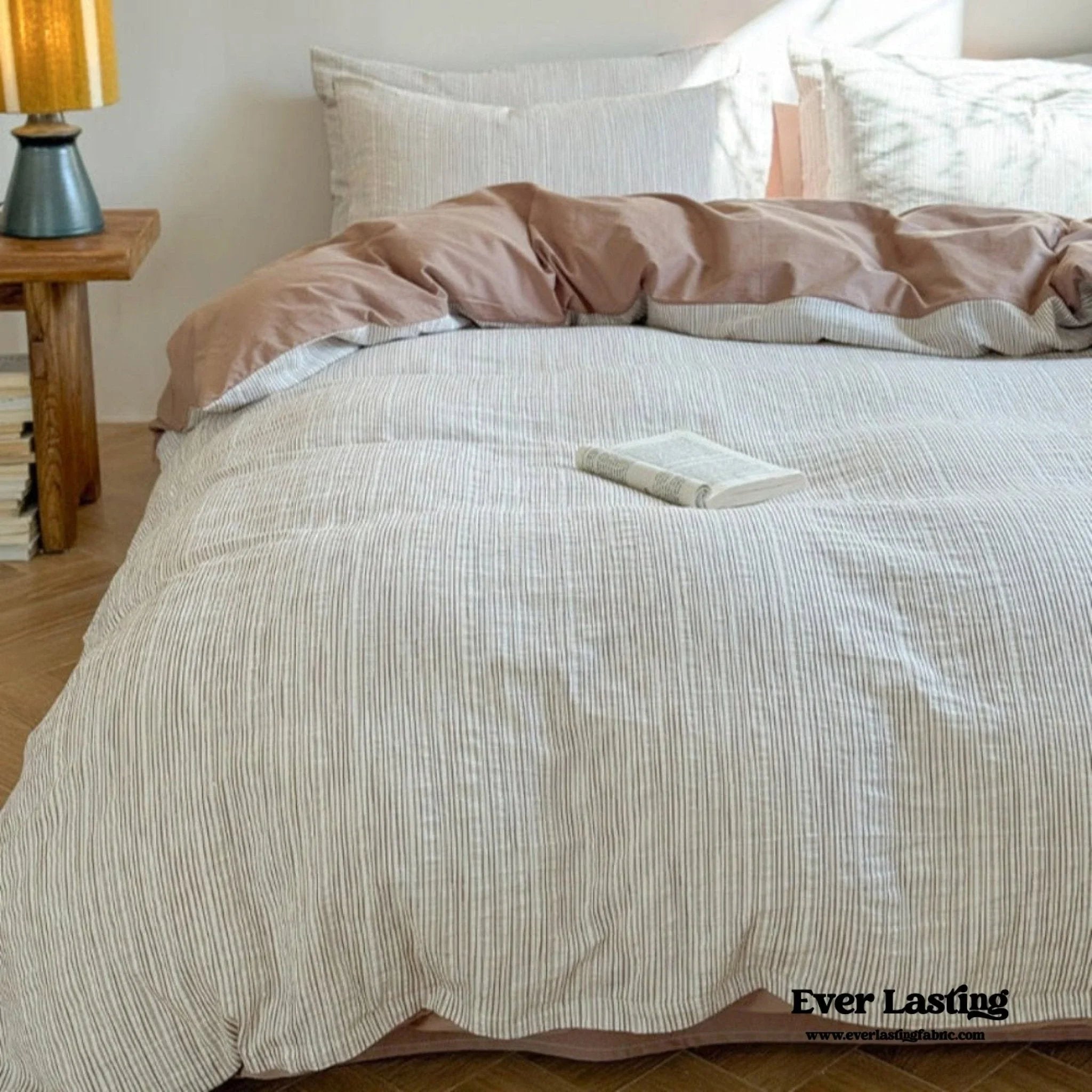 Emma Duo Striped Jacquard Bedding Set / Light Pink Ever Lasting