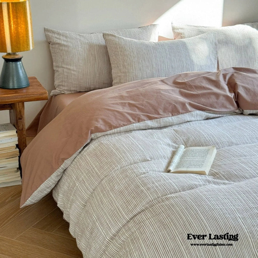Emma Duo Striped Jacquard Bedding Set / Light Pink Ever Lasting