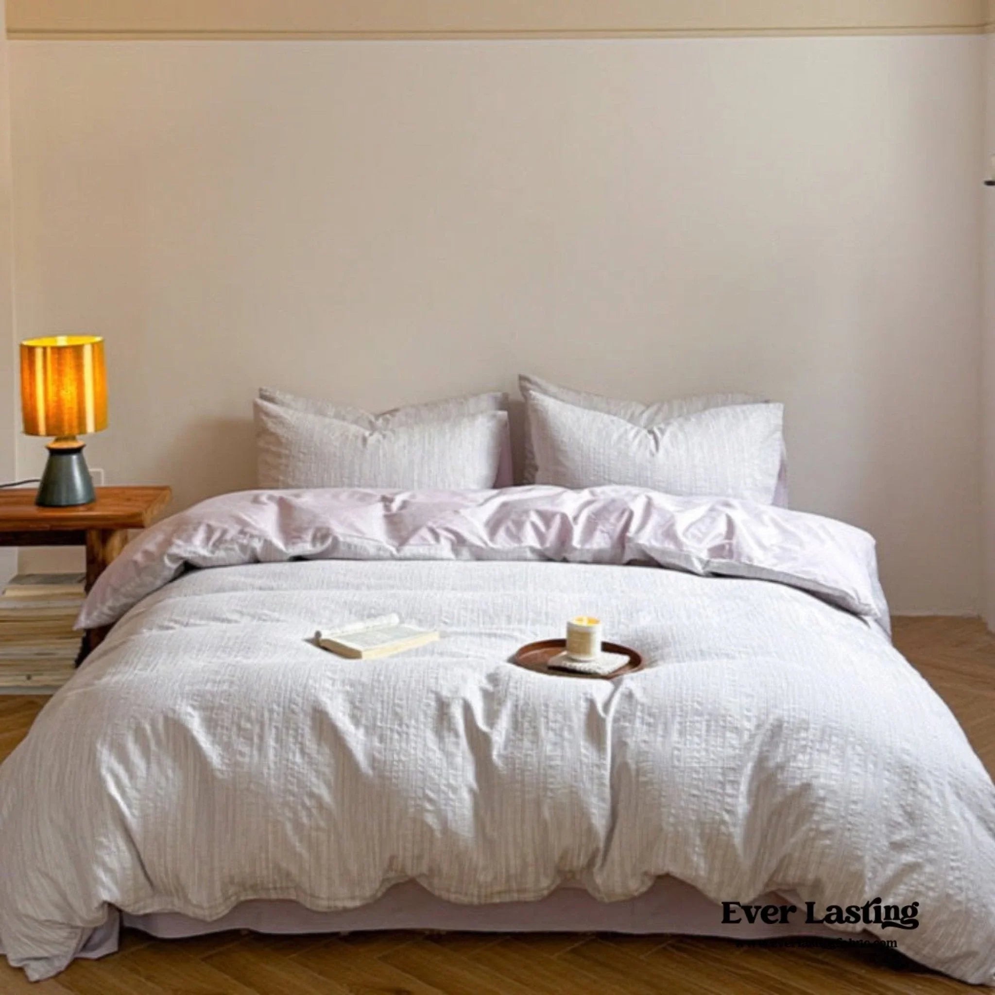 Emma Duo Striped Jacquard Bedding Set / Light Pink Ever Lasting