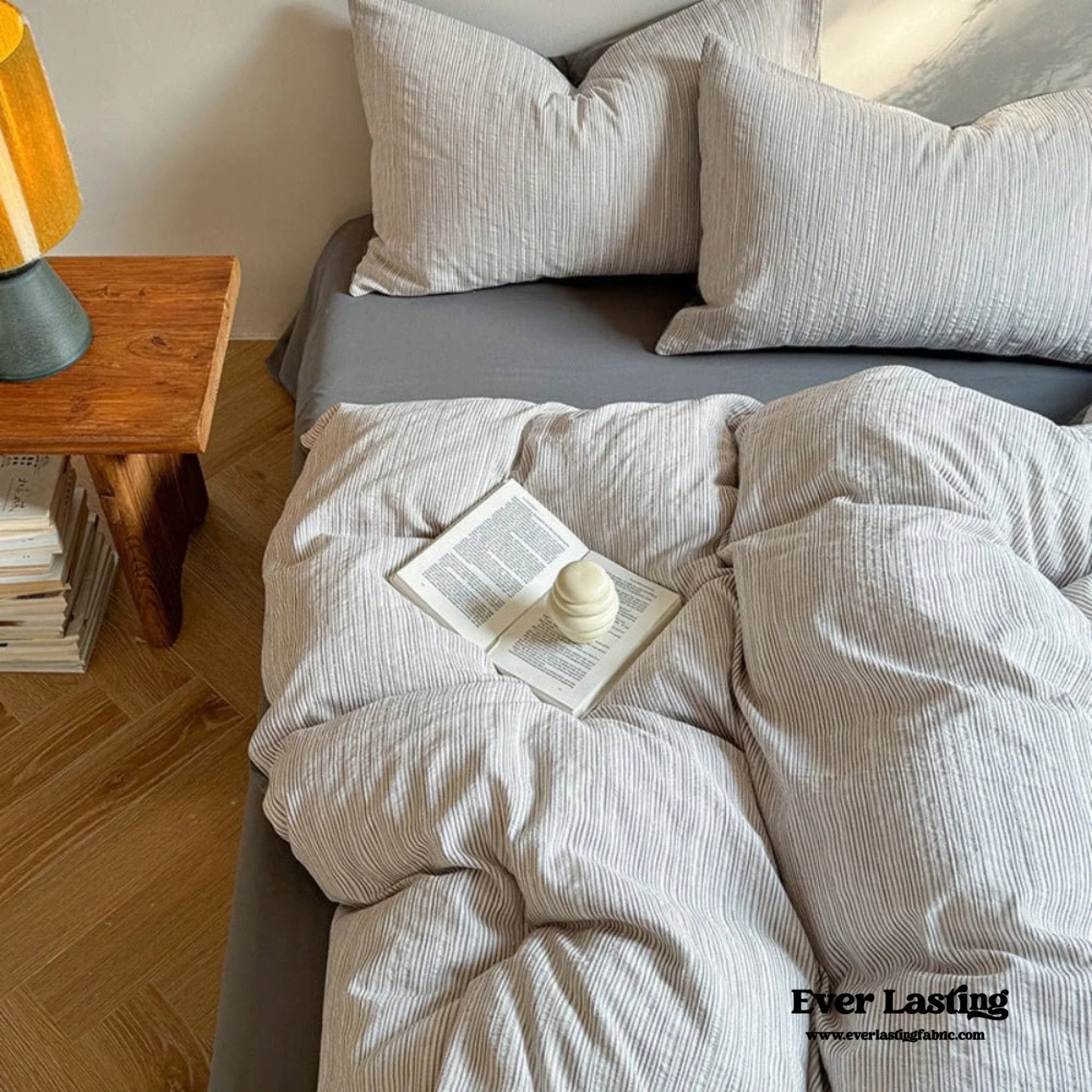 Emma Duo Striped Jacquard Bedding Set / Light Pink Ever Lasting