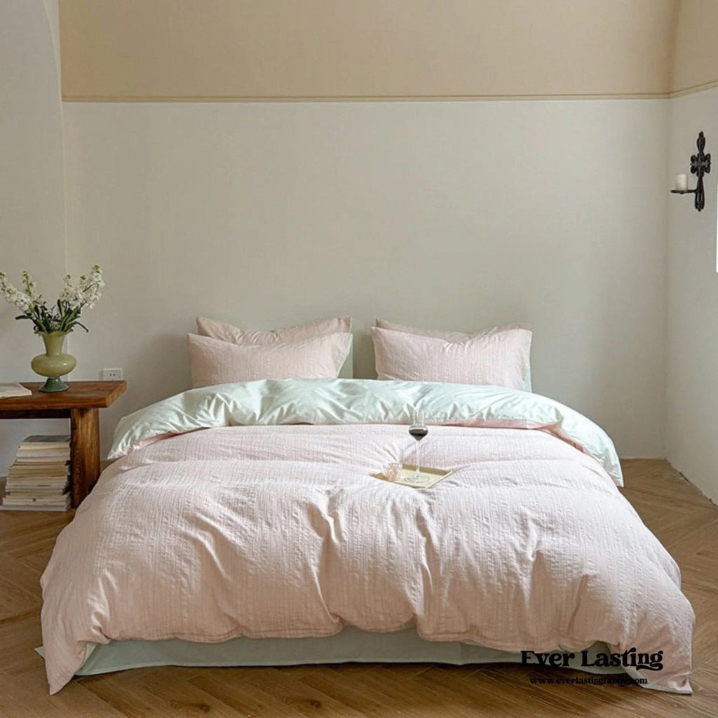 Emma Duo Striped Jacquard Bedding Set / Light Pink Ever Lasting
