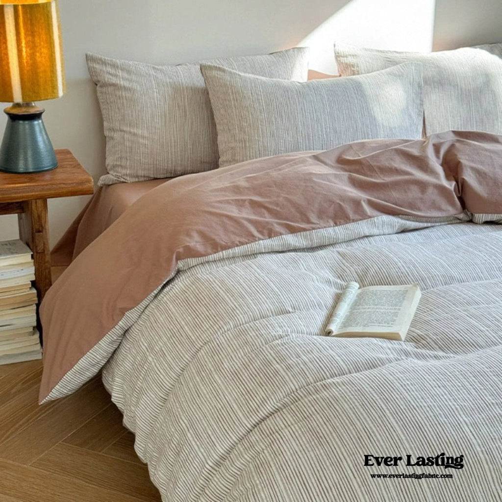 Emma Duo Striped Jacquard Bedding Set / Light Pink Ever Lasting