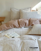 Emma Duo Striped Jacquard Bedding Set / Pink Ever Lasting