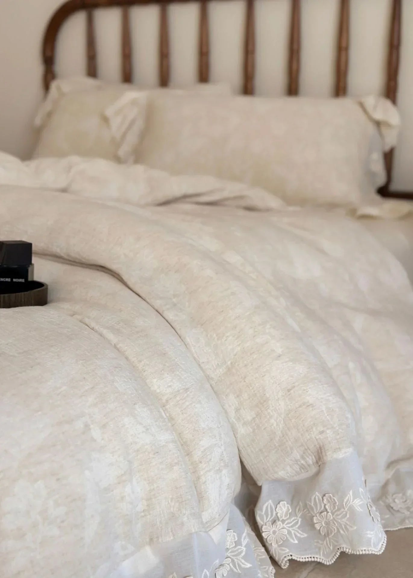 Emmeline Lace Ruffle Floral Bedding Set / Gray Ever Lasting