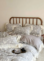 Emmeline Lace Ruffle Floral Bedding Set / Gray Ever Lasting