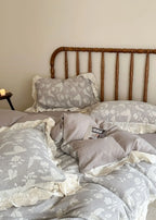 Emmeline Lace Ruffle Floral Bedding Set / Gray Ever Lasting