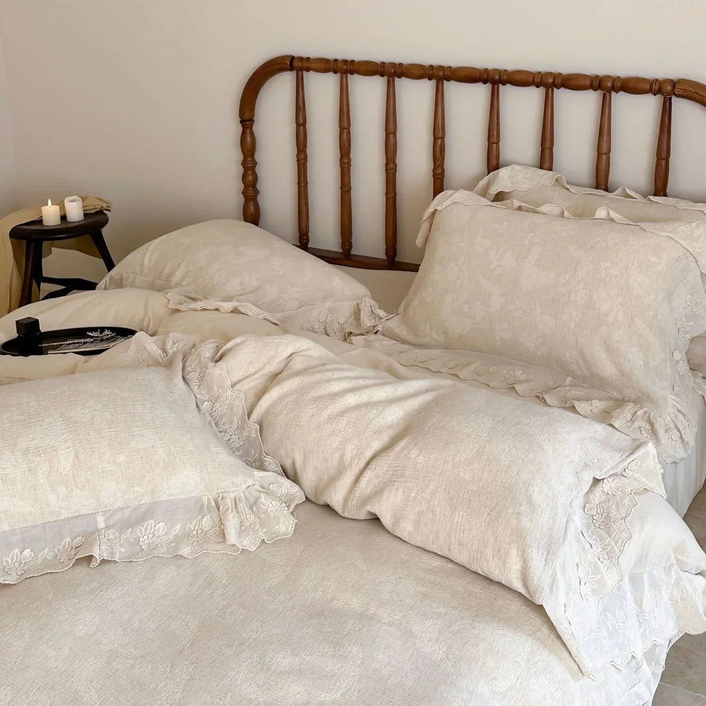 Emmeline Lace Ruffle Floral Bedding Set / Gray Ever Lasting
