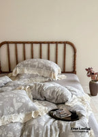 Emmeline Lace Ruffle Floral Bedding Set / White Ever Lasting