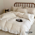 Emmeline Lace Ruffle Floral Bedding Set / White Ever Lasting