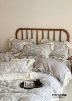 Emmeline Lace Ruffle Floral Bedding Set / White Ever Lasting
