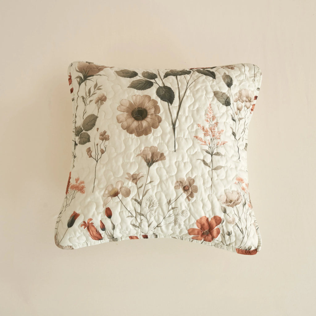 Enchanted Meadow Throw Pillow Covers - Set of 2, Zippered Floral Design in Beige, Rose, and Soft Green, Premium Soft Microfiber, Decorative Throw Pillow Shams 18x18 Inches (18" x 18" Set of 2) DaDalogy Bedding Collection