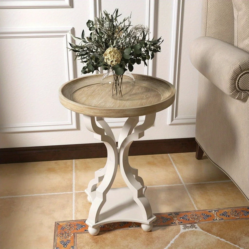 Farmhouse Cottagecore Accent End Table, Natural Tray Top Side Table Nightstand for Family, Dinning or... - House Of Avana