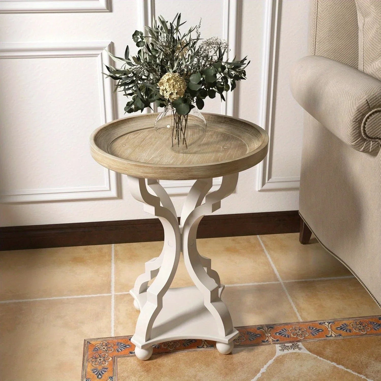 Farmhouse Cottagecore Accent End Table, Natural Tray Top Side Table Nightstand for Family, Dinning or... - House Of Avana