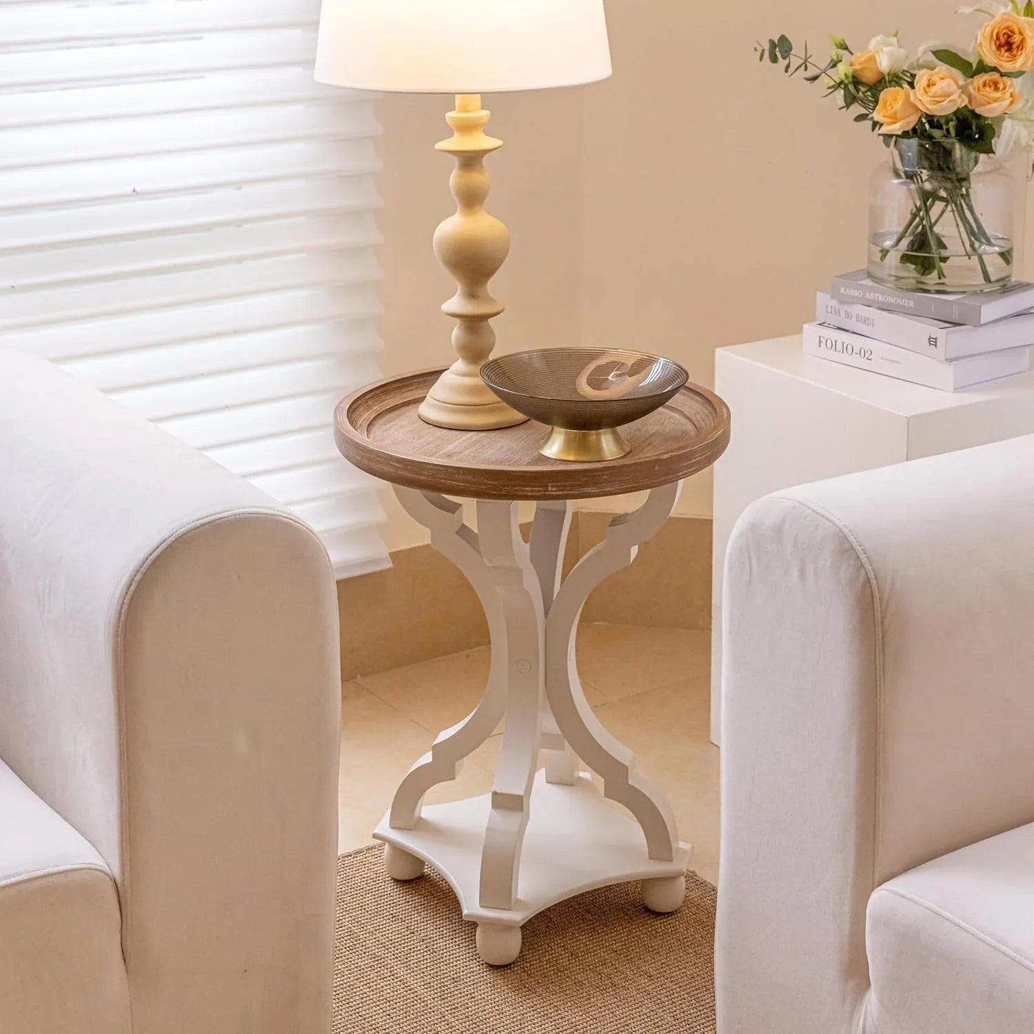 Farmhouse Cottagecore Accent End Table, Natural Tray Top Side Table Nightstand for Family, Dinning or... - House Of Avana