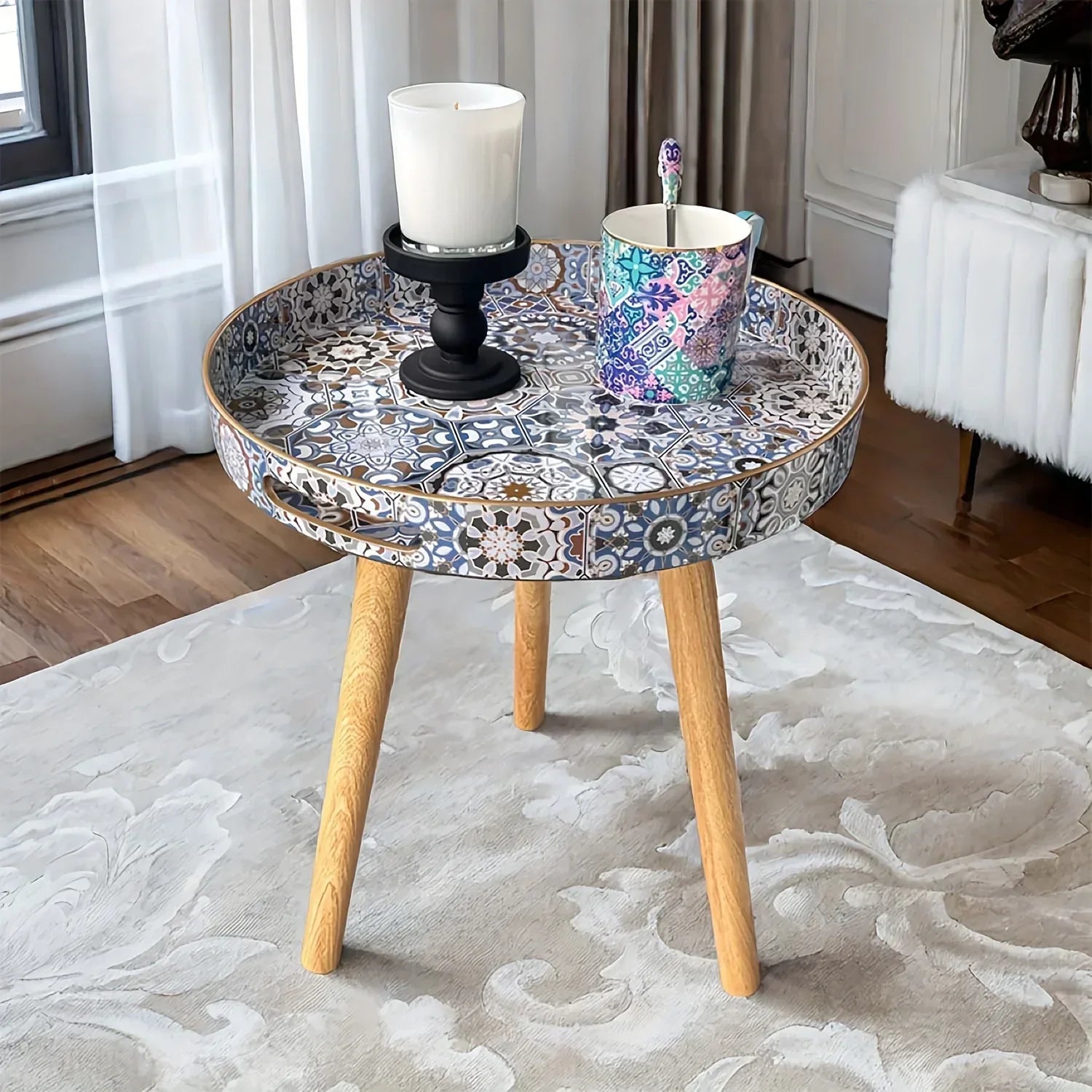 Premium End Tables with Plastic Tray and Detachable Legs - House Of Avana
