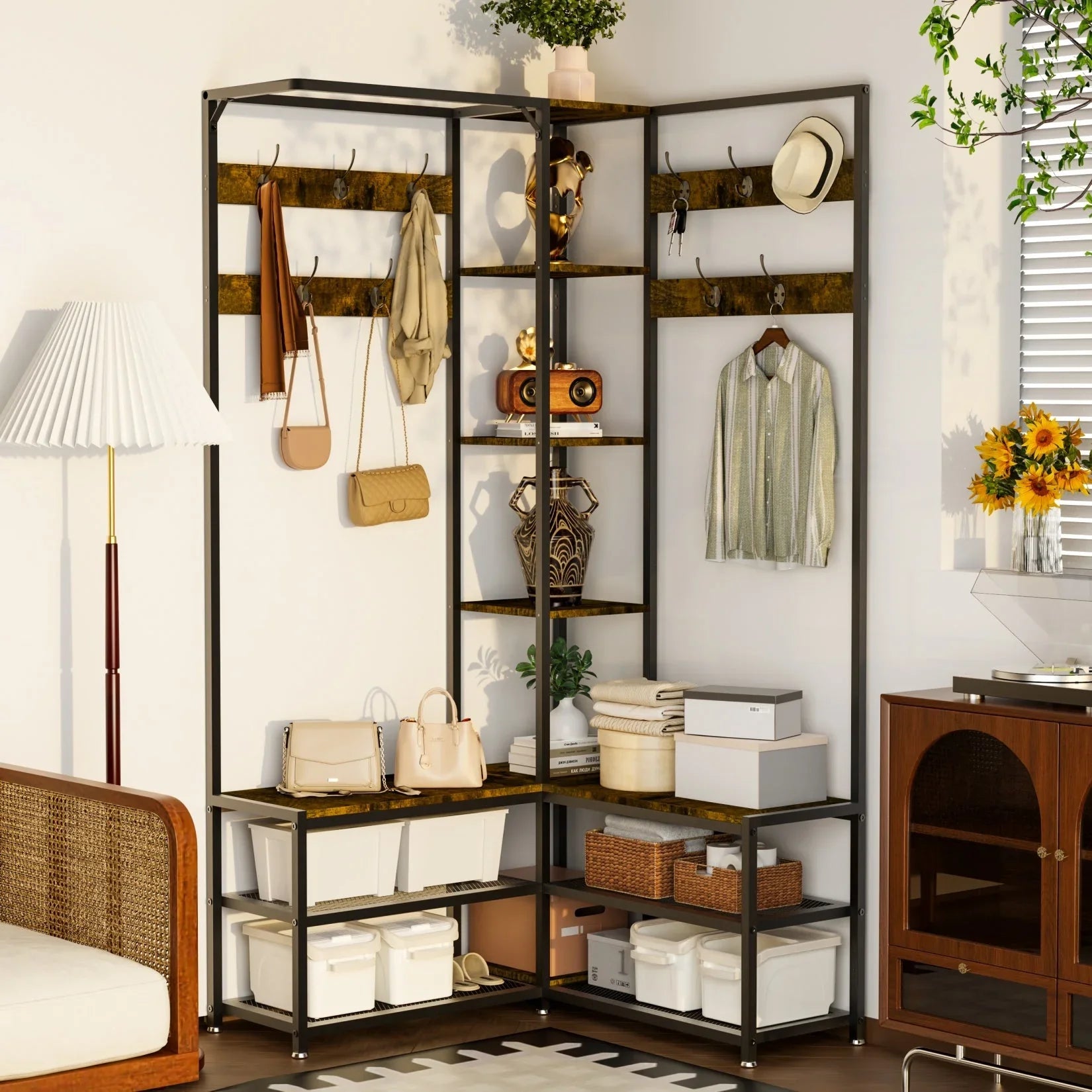 Corner Entryway Coat Rack & Shoe Bench - House Of Avana