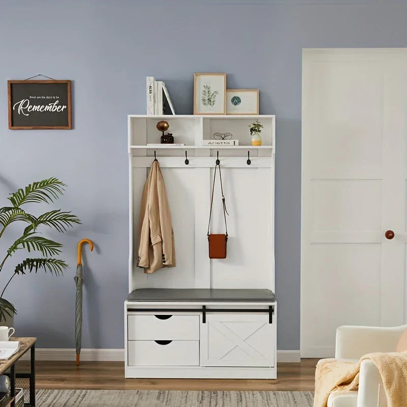 Farmhouse Entryway Bench with Coat Rack - House Of Avana