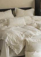 Esme French Linen Cotton Embroidered Floral Bedding Set / White Ever Lasting