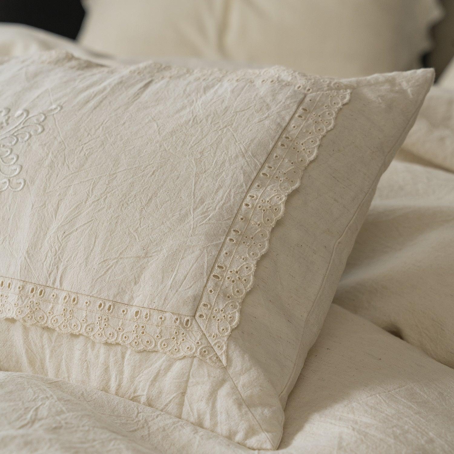 Esme French Linen Cotton Embroidered Floral Bedding Set / White Ever Lasting