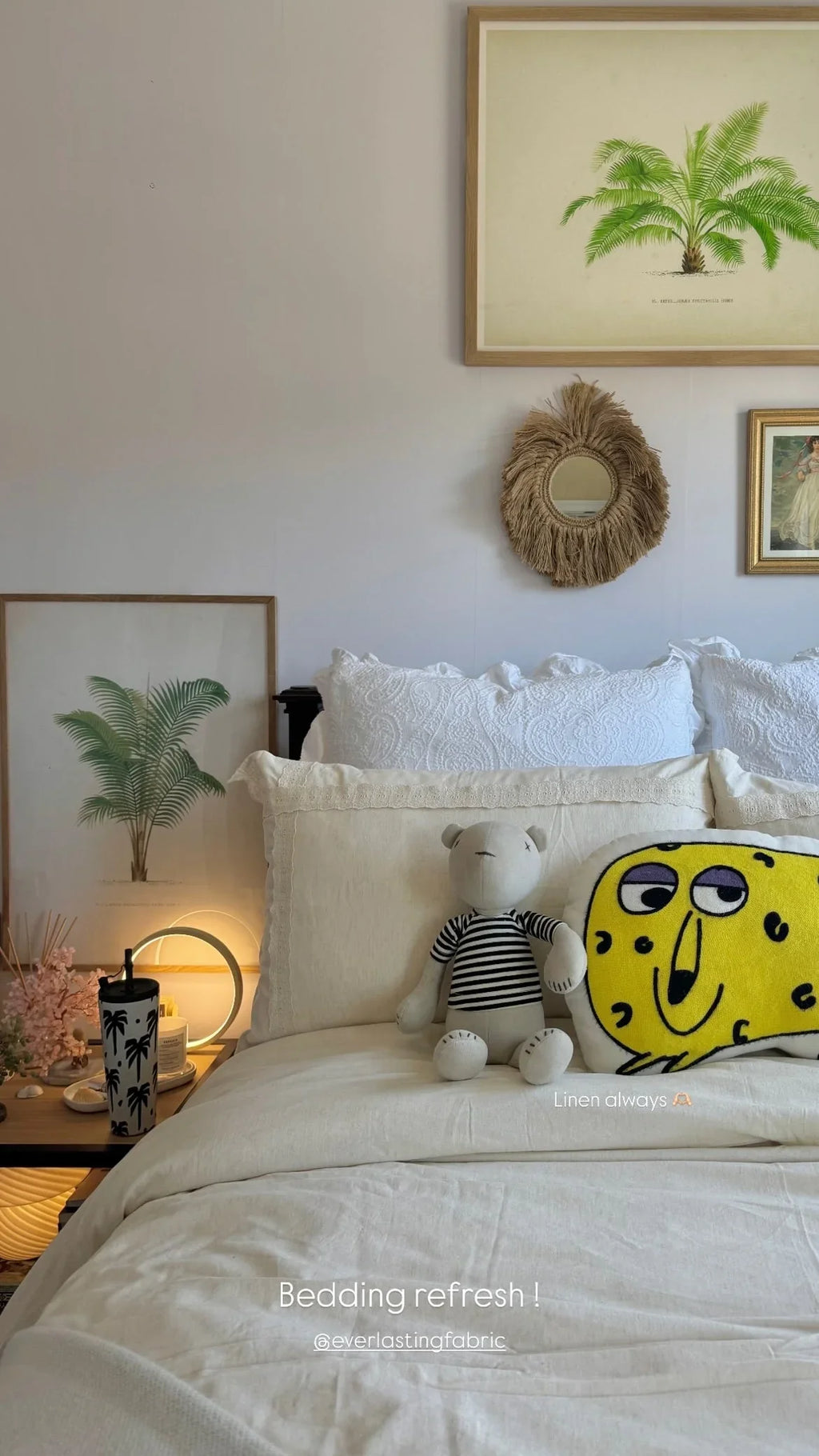 Esme French Linen Cotton Embroidered Floral Bedding Set / White Ever Lasting