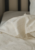 Esme French Linen Cotton Embroidered Floral Bedding Set / White Ever Lasting