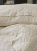 Esme French Linen Cotton Embroidered Floral Bedding Set / White Ever Lasting