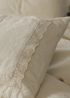Esme French Linen Cotton Embroidered Floral Bedding Set / White