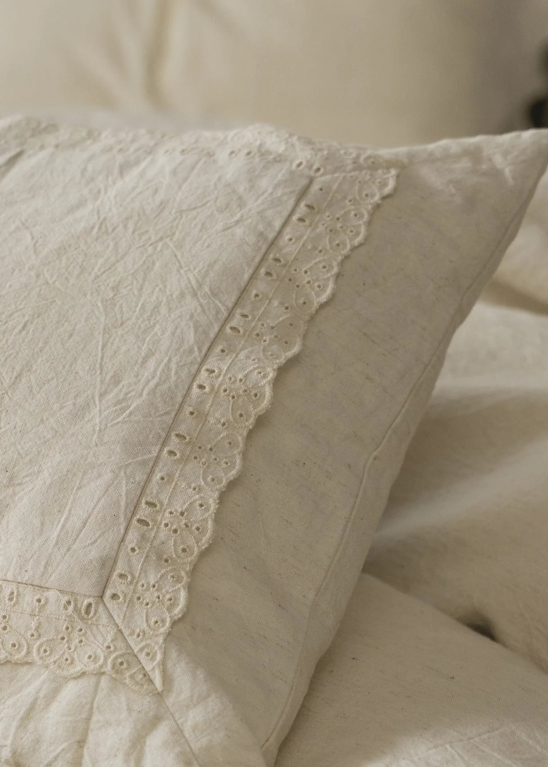 Esme French Linen Cotton Embroidered Floral Bedding Set / White