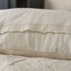Esme French Linen Cotton Embroidered Floral Bedding Set / White