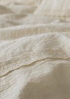 Esme French Linen Cotton Embroidered Floral Bedding Set / White