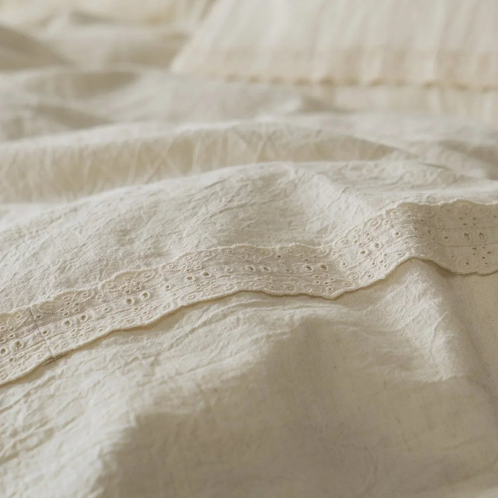 Esme French Linen Cotton Embroidered Floral Bedding Set / White