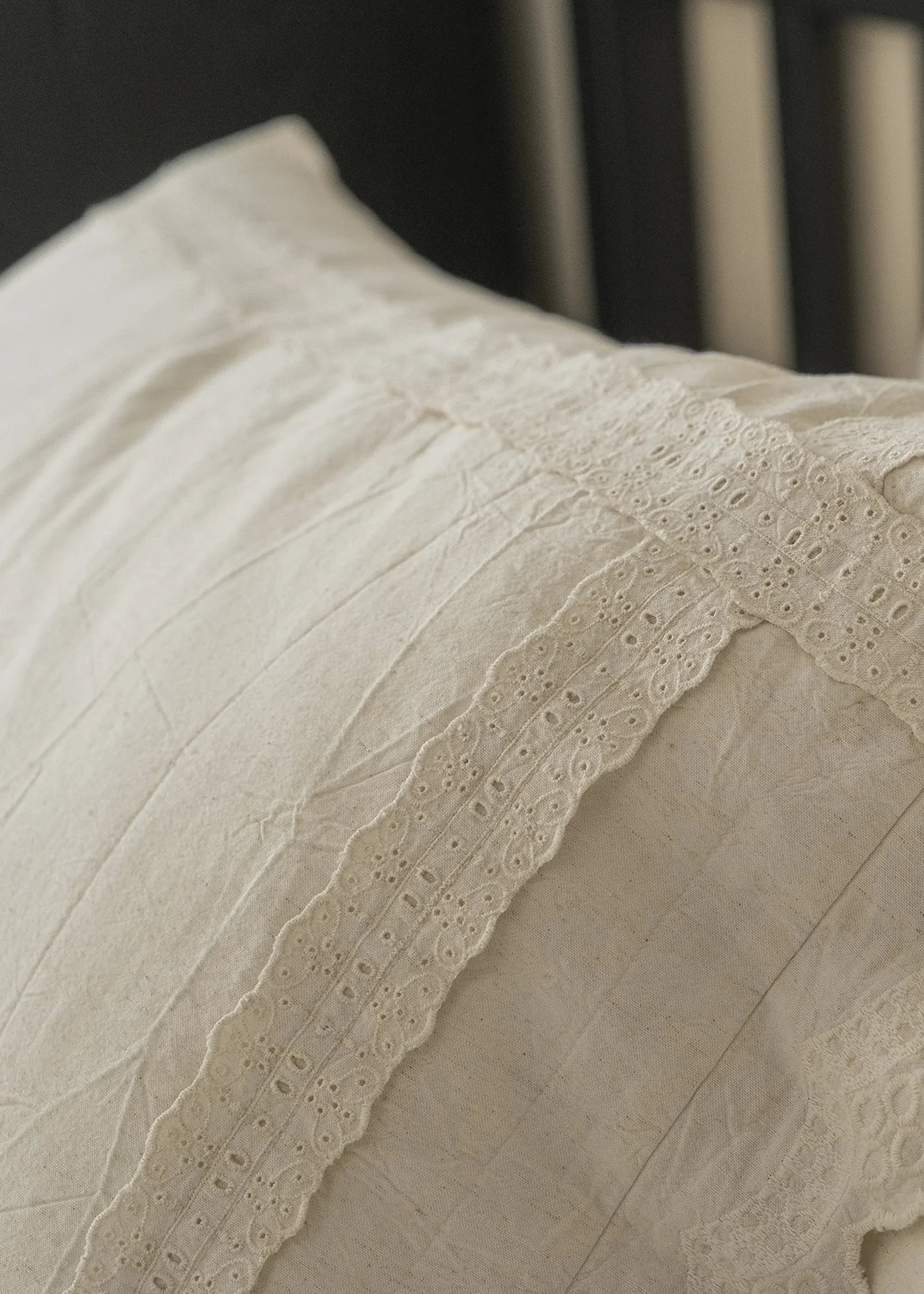 Esme French Linen Cotton Embroidered Floral Bedding Set / White