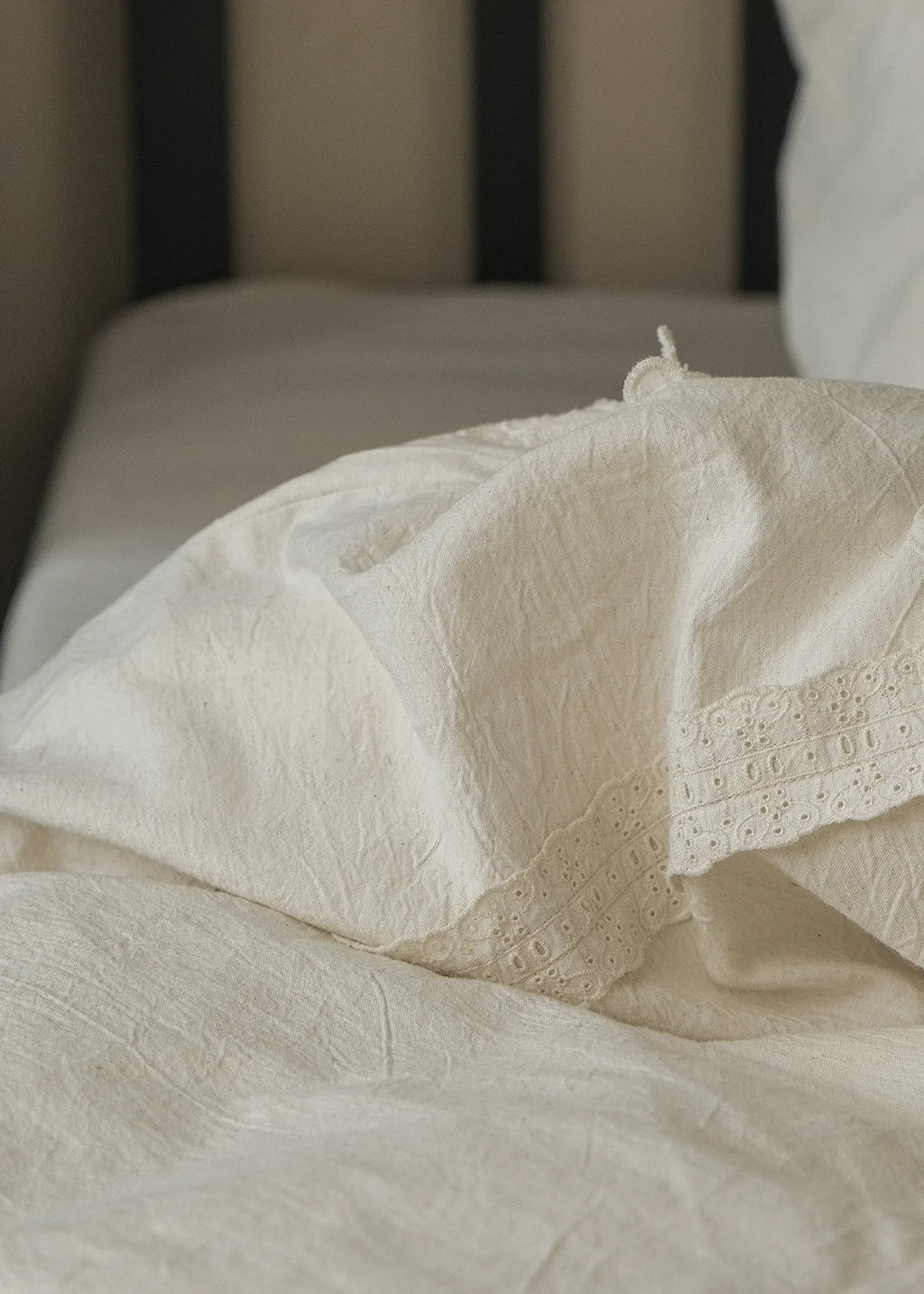 Esme French Linen Cotton Embroidered Floral Bedding Set / White