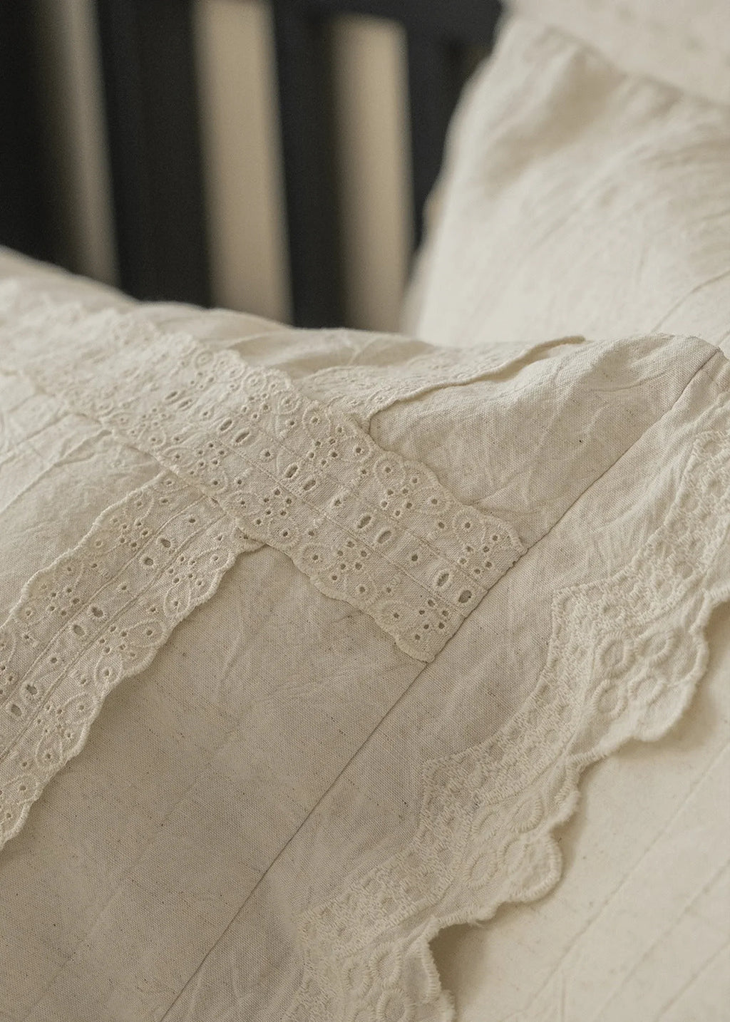 Esme French Linen Cotton Embroidered Floral Bedding Set / White