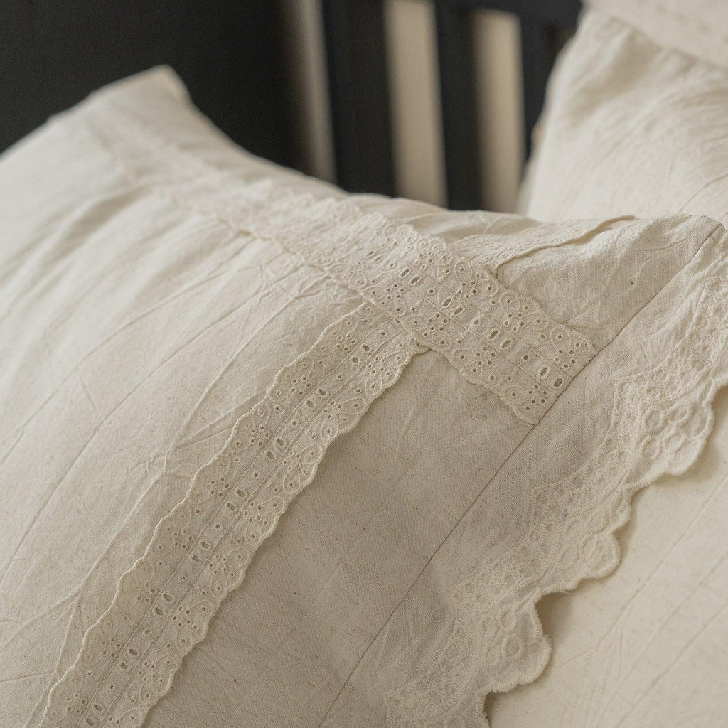 Esme French Linen Cotton Embroidered Floral Bedding Set / White