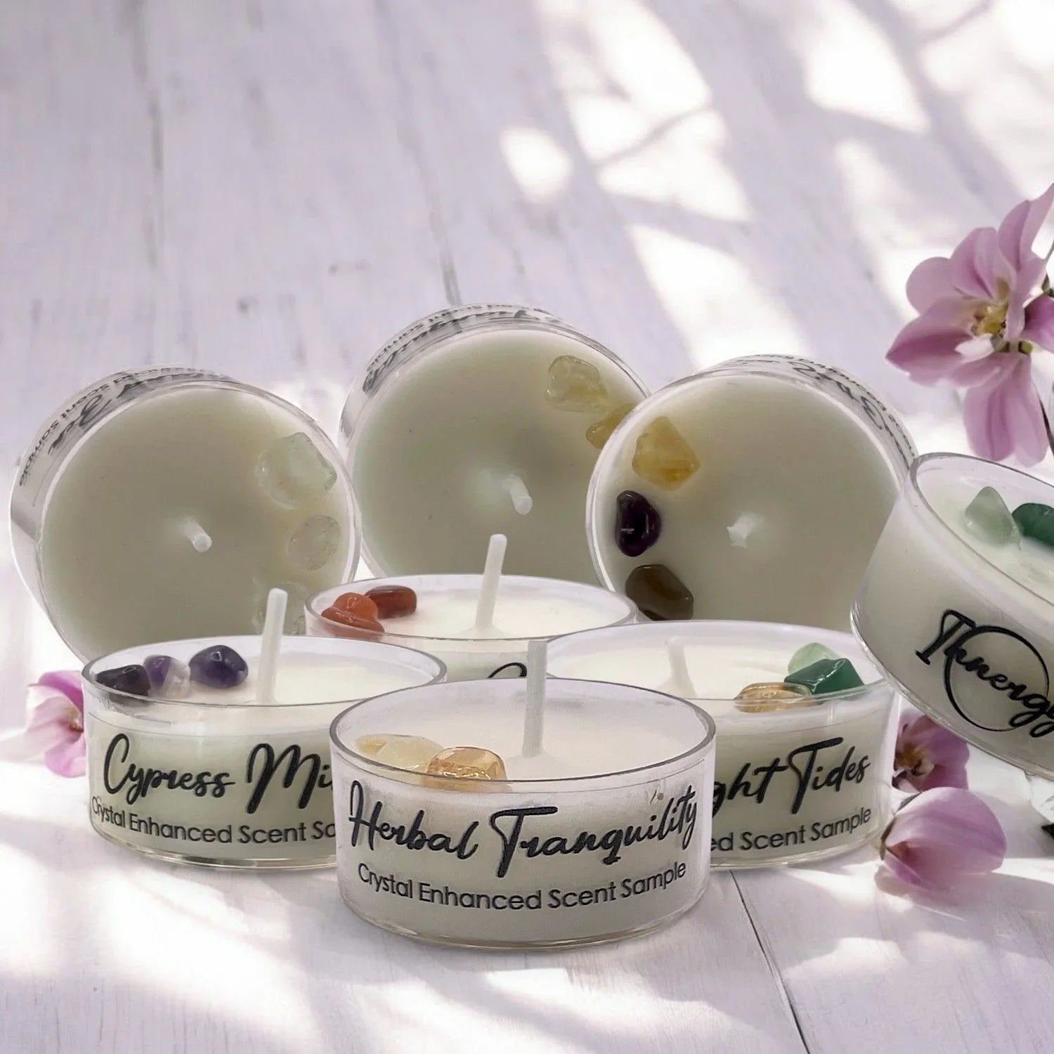 Crystal tea light candle in clear glass, coconut-soy wax, soft glow - House of Avana